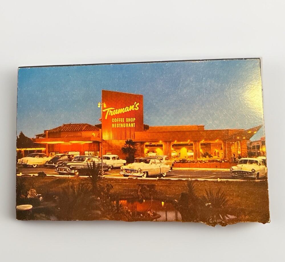 Vintage Truman's Coffee Shop Restaurant Westwood Village CA Postcard Classic Car